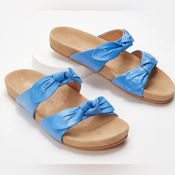 Jack Rogers Blue Turquoise Double Knotted Leather Comfort Sandals Size 6 NWOT - Picture 1 of 8